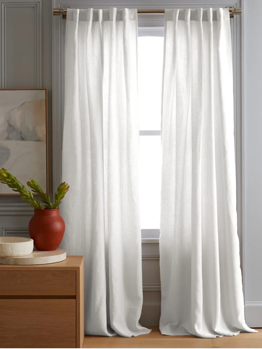 NWT QUINCE Set Of 2 48x84 European Linen Curtains Cream 8400